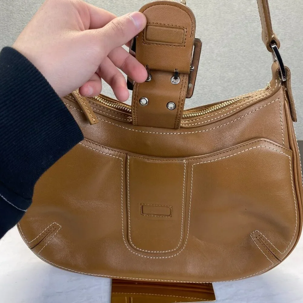 BCBG Girls Tan‎ Leather Shoulder Bag,Preppy,Zipper
